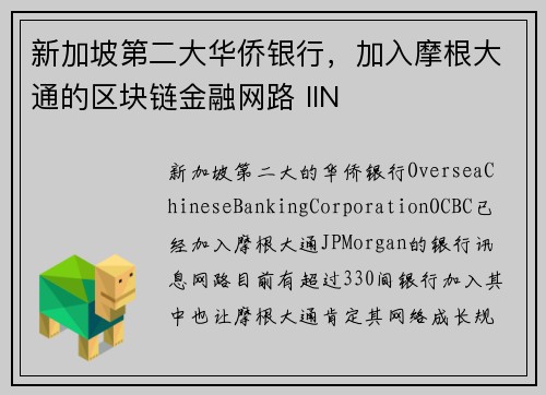 新加坡第二大华侨银行，加入摩根大通的区块链金融网路 IIN